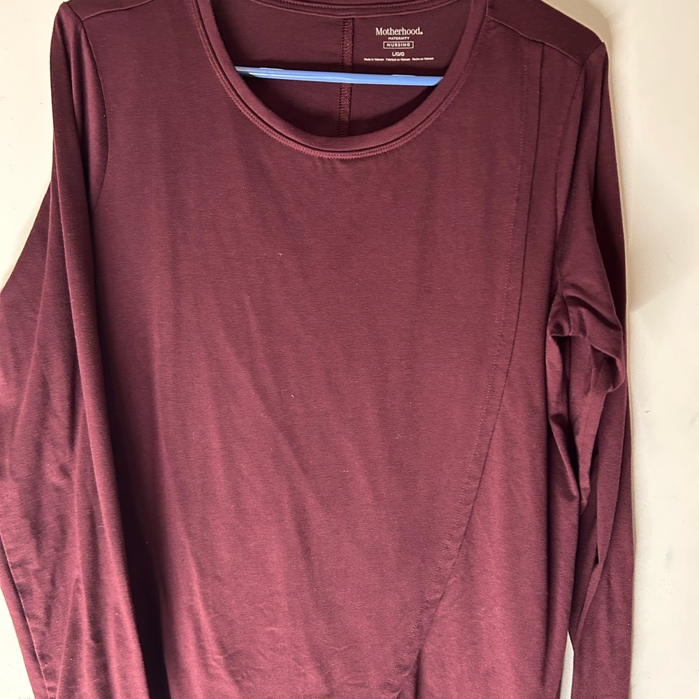 Motherhood Burgundy Long Sleeve Crew Neck Maternity Top